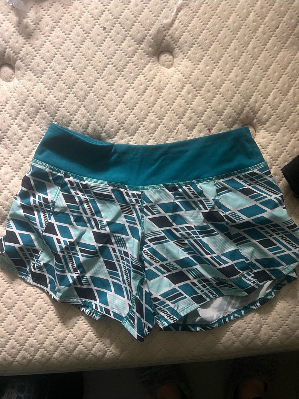 Brooks Teal and Navy Geometric Women's Athletic Shorts